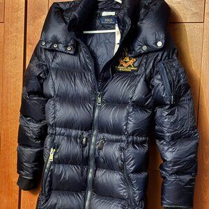 Ralph Lauren  Down Hooded Navy Winter Puffer Coat Parka Sz S/P RL Crest $398
